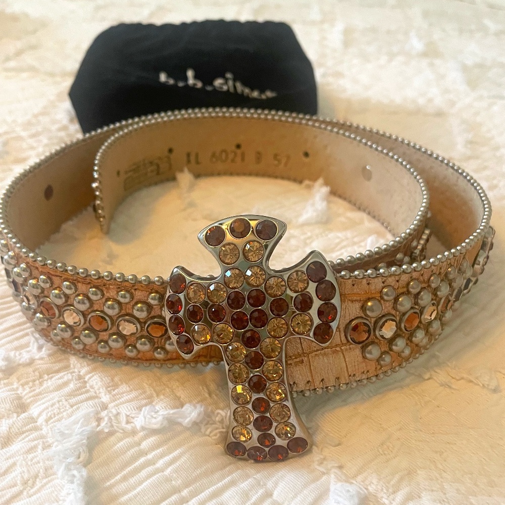 b.b Simon Gold Cross Studded Belt, adorned with Swarovski Crystals, size XL